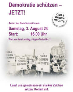 Aufruf zur Demo "Demokratie schützen - JETZT!" a, 03.08.2024 16:00 Uhr in Erfurt 